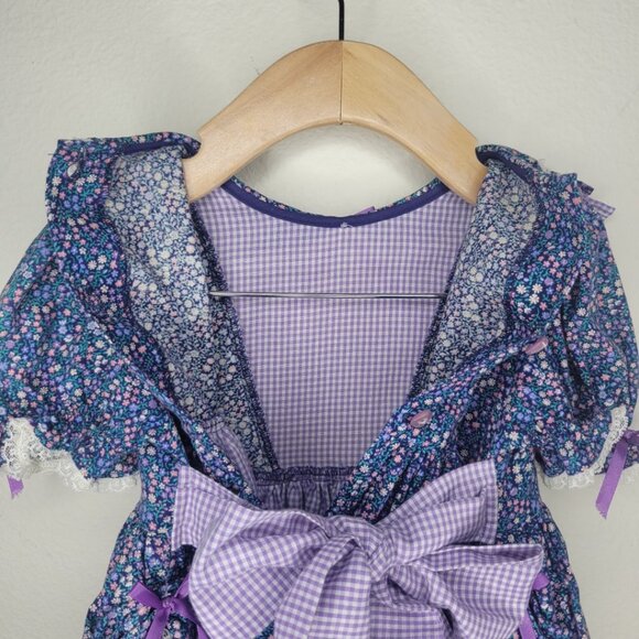 Handmade Vintage Style Prairie Dress Purple Blue Floral Baby Girls 2T #3337 - Picture 2 of 5